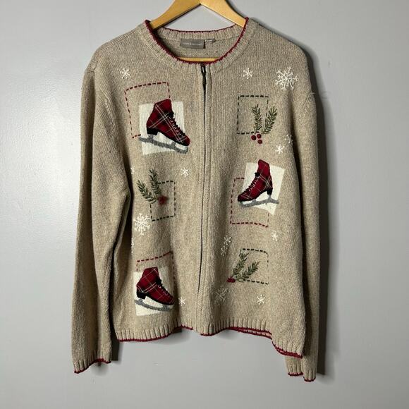 Croft & Barrow Christmas Holiday Granny Cardigan Sweater Patchwork Women's 2X - Picture 1 of 7